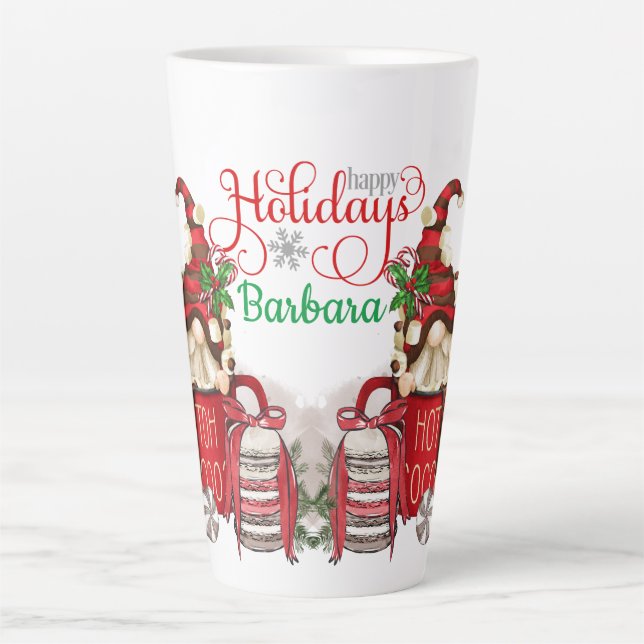 Personalise Hot Coco Holiday Gnomes Latte Mug (Front)