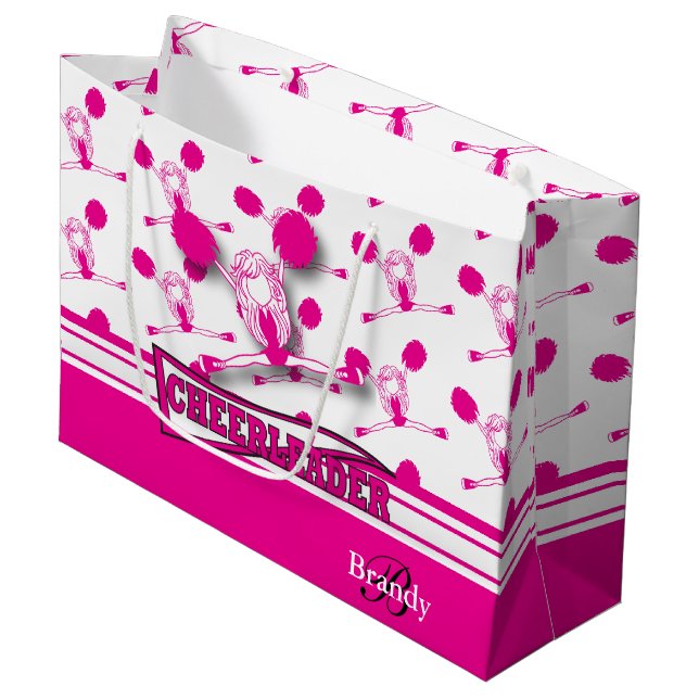 Personalise Hot Pink  📣 Cheerleader Large Gift Bag (Front Angled)