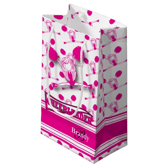 Personalise Hot Pink Cheerleader  Small Gift Bag (Front Angled)