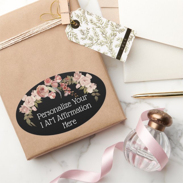 Personalise I Am Affirmation Floral Christian  Oval Sticker (Gifting)