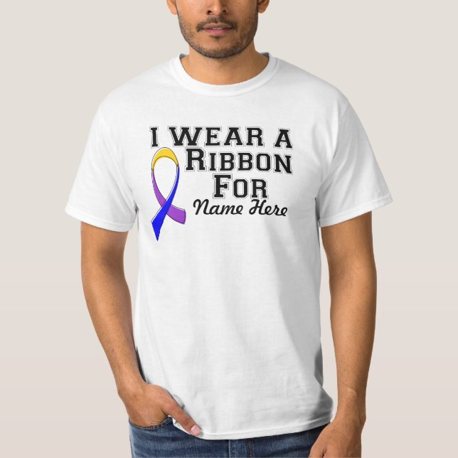 Personalise I Wear a Marigold Blue Purple Ribbon T-Shirt (Front)