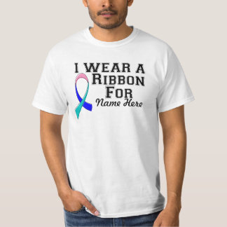 Personalise I Wear a Teal, Pink and Blue Ribbon T-Shirt