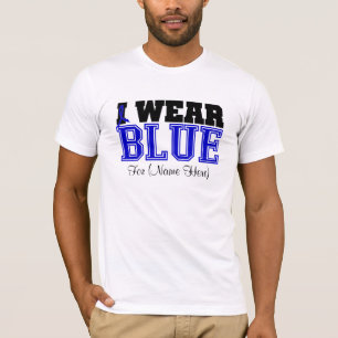 Personalise I Wear Blue Ribbon Colon Cancer T-Shirt