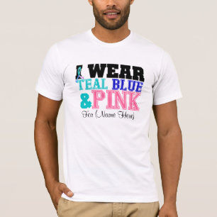 Personalise I Wear Teal Pink & Blue Thyroid Cancer T-Shirt