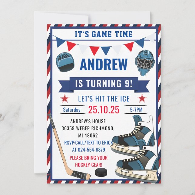 Personalise Ice Hockey Birthday Sports Party  Invitation (Front)