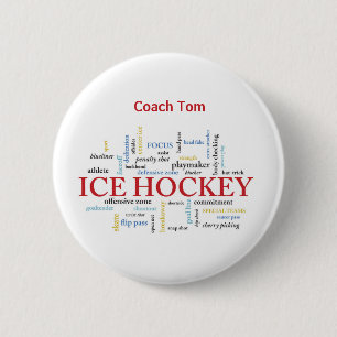 Personalise, Ice Hockey Coach Thank You in Words 6 Cm Round Badge