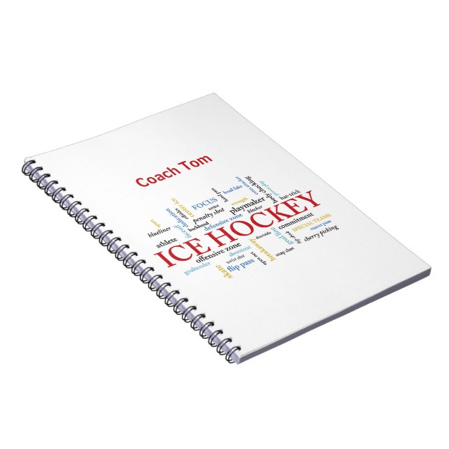 Personalise, Ice Hockey Coach Thank You in Words Notebook (Right Side)