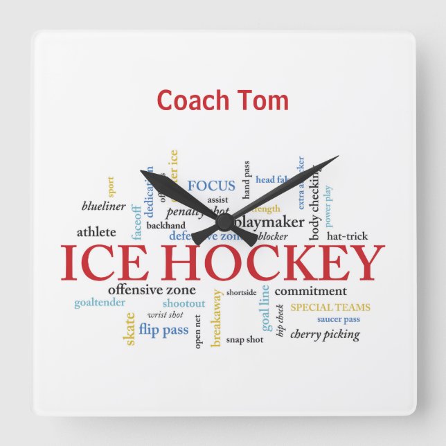 Personalise, Ice Hockey Coach Thank You in Words Square Wall Clock (Front)