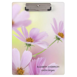 Personalise Image & Pink Flower Watercolor Clipboard