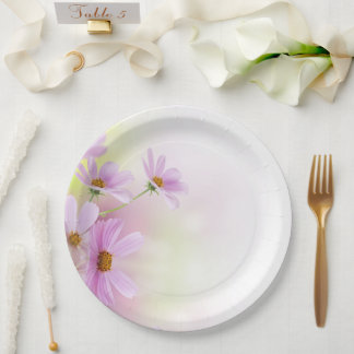 Personalise Image & Pink Flower Watercolor Paper Plate