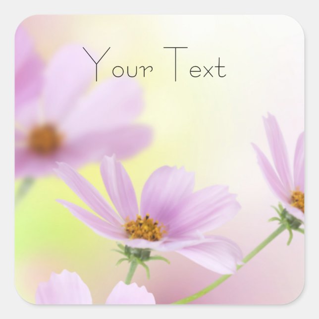 Personalise Image & Pink Flower Watercolor Square Sticker (Front)