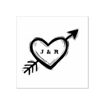 Personalise Initials Heart with Arrow Linocut Look