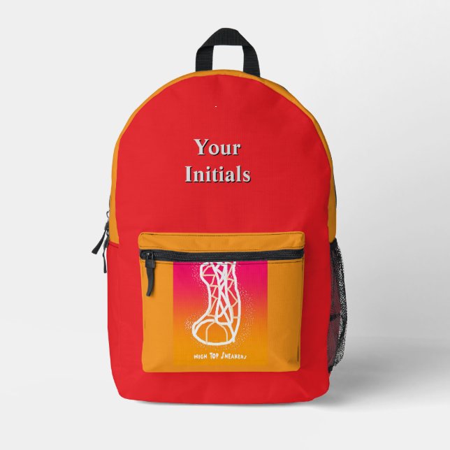 Personalise Initials Red + Gold HighTop Sneakers   Printed Backpack (Front)