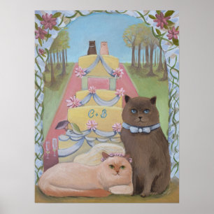 Personalise Initials Wedding Bride & Groom Cat Poster