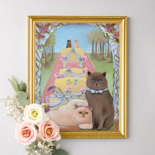 Personalise Initials Wedding Cats Art Print