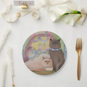 Personalise Initials Wedding Cats Paper Plate