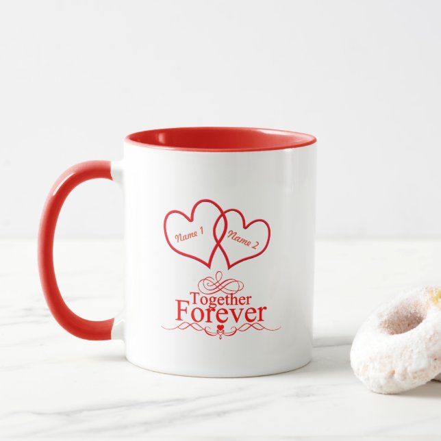 Personalise Intertwined Hearts Valentine's Mug (With Donut)