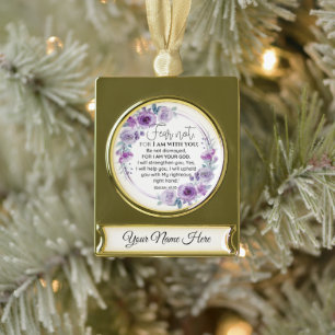 Personalise Isaiah 41:10 Fear not Purple Floral Gold Plated Banner Ornament
