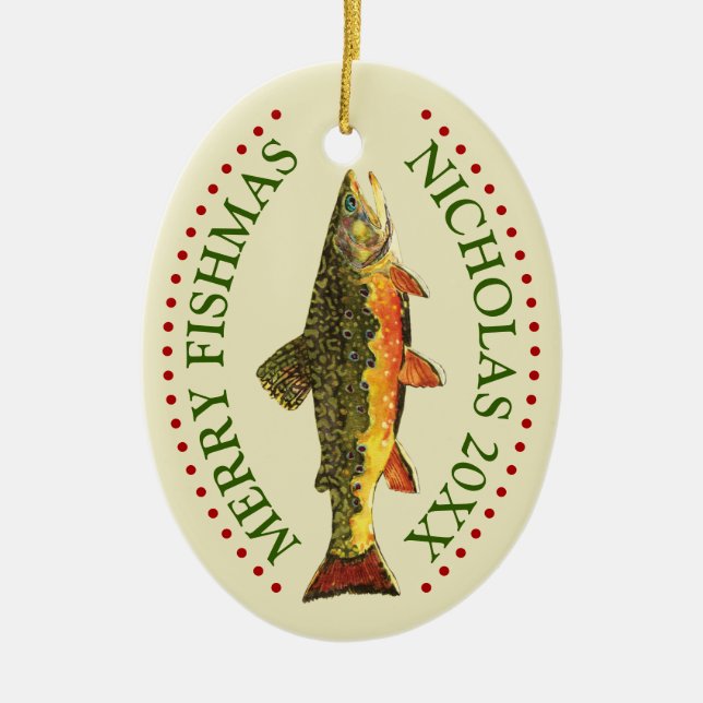 Personalise It! Brook Trout Fishing Ceramic Tree Decoration (Front)