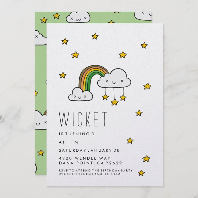 Personalise It! Happy Green Rainbow & Stars Invitation (Front/Back)