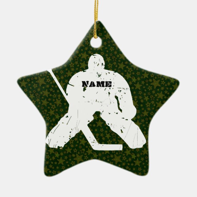 Personalise it, Hockey Goalie Ceramic Tree Decoration (Front)
