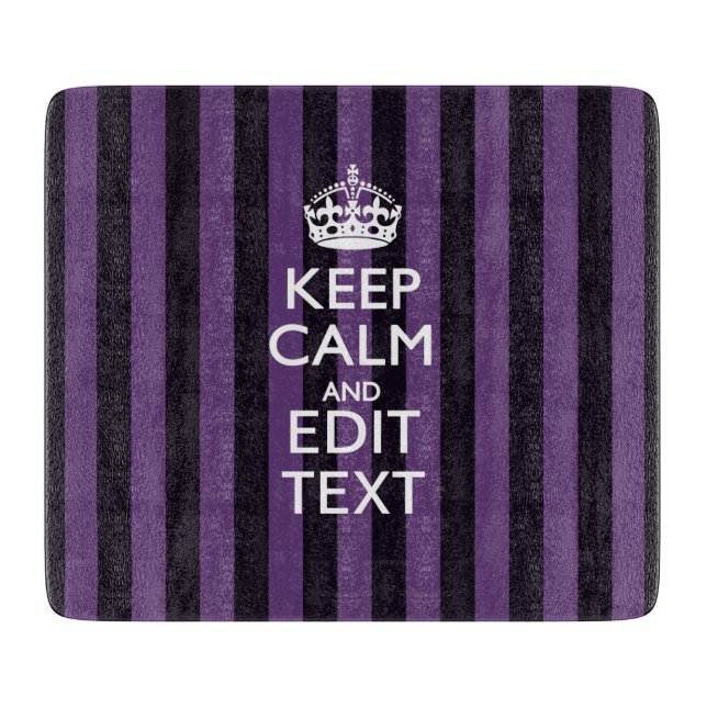Personalise it Keep Calm Your Text Purple Stripes Cutting Board (Front)