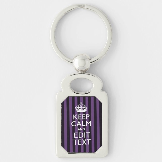 Personalise it Keep Calm Your Text Purple Stripes Key Ring (Front)