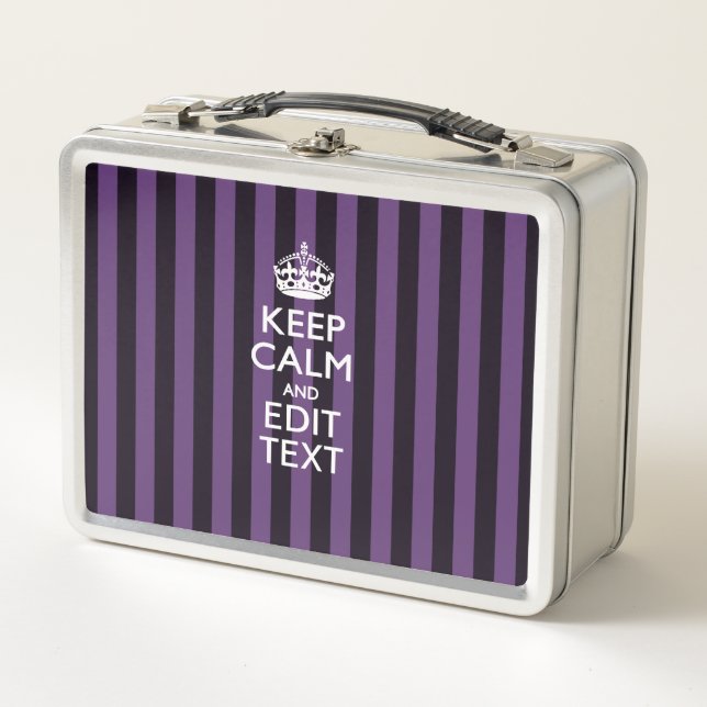 Personalise it Keep Calm Your Text Purple Stripes Metal Lunch Box (Front)