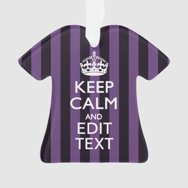 Personalise it Keep Calm Your Text Purple Stripes Ornament (Front)