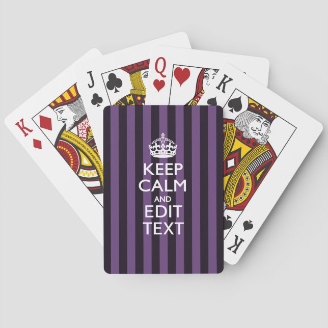Personalise it Keep Calm Your Text Purple Stripes Playing Cards (Back)