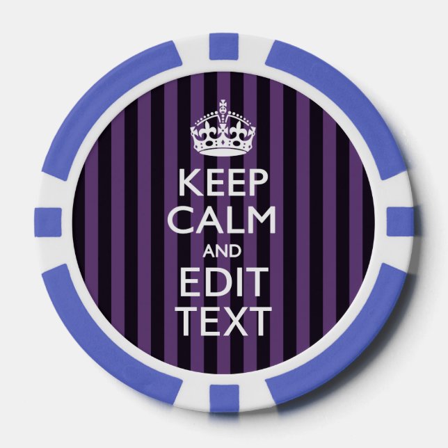 Personalise it Keep Calm Your Text Purple Stripes Poker Chips (Front)