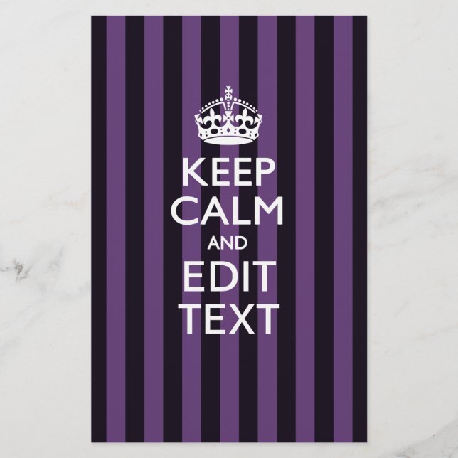 Personalise it Keep Calm Your Text Purple Stripes Stationery (Front)