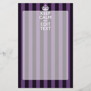 Personalise it Keep Calm Your Text Purple Stripes Stationery