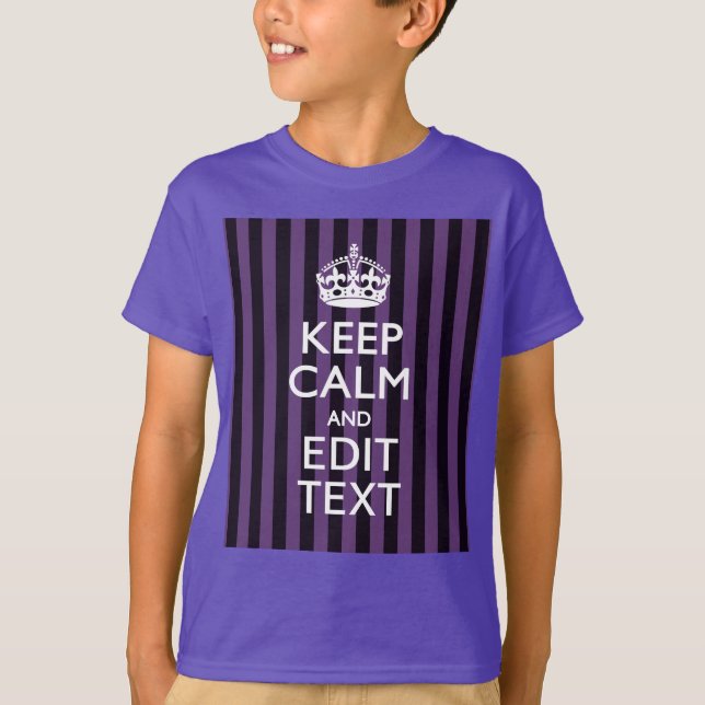 Personalise it Keep Calm Your Text Purple Stripes T-Shirt (Front)