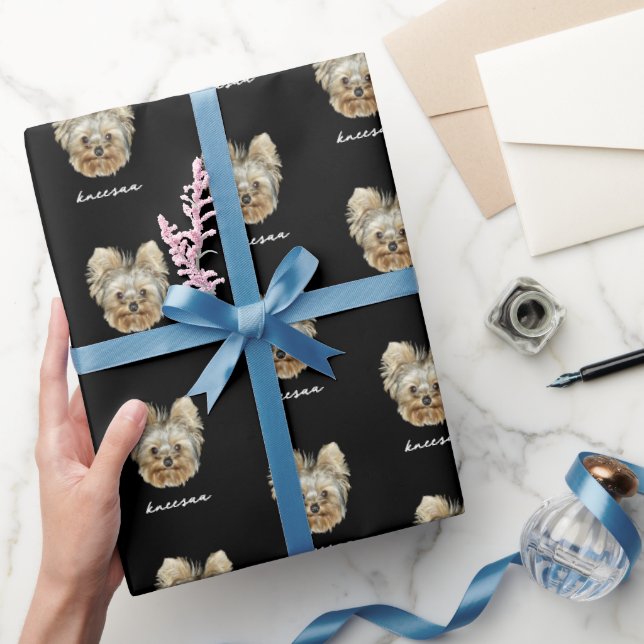 Personalise It! Pet Photo And Name Black Wrapping Paper (Gifting)