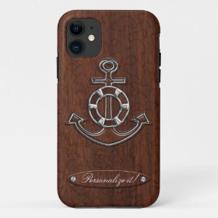 Personalise it! Wet Nautical Mahogany Anchor Steel iPhone 11 Case