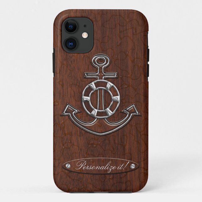 Personalise it! Wet Nautical Mahogany Anchor Steel Case-Mate iPhone Case (Back)