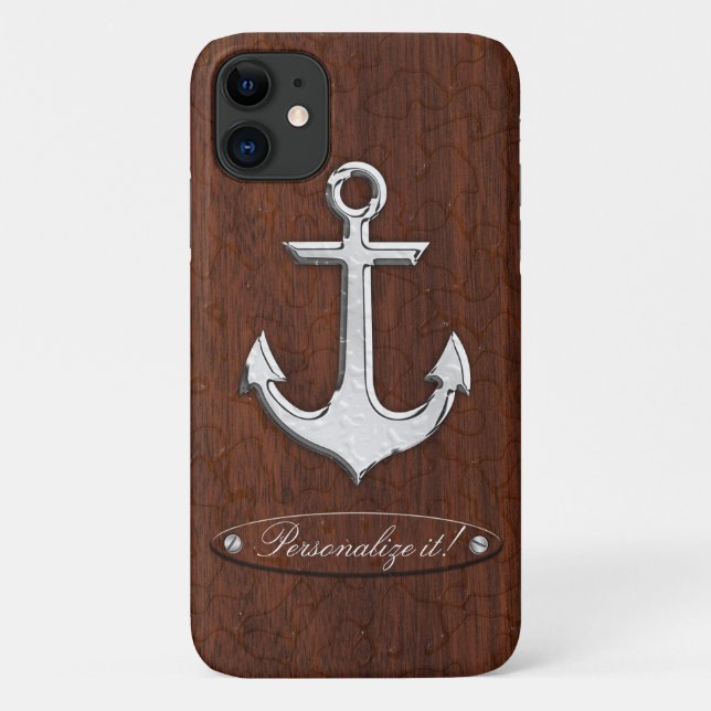 Personalise it! Wet Nautical Mahogany Anchor Steel Case-Mate iPhone Case (Back)