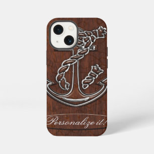 Personalise it! Wet Nautical Mahogany Anchor Steel iPhone 13 Mini Case