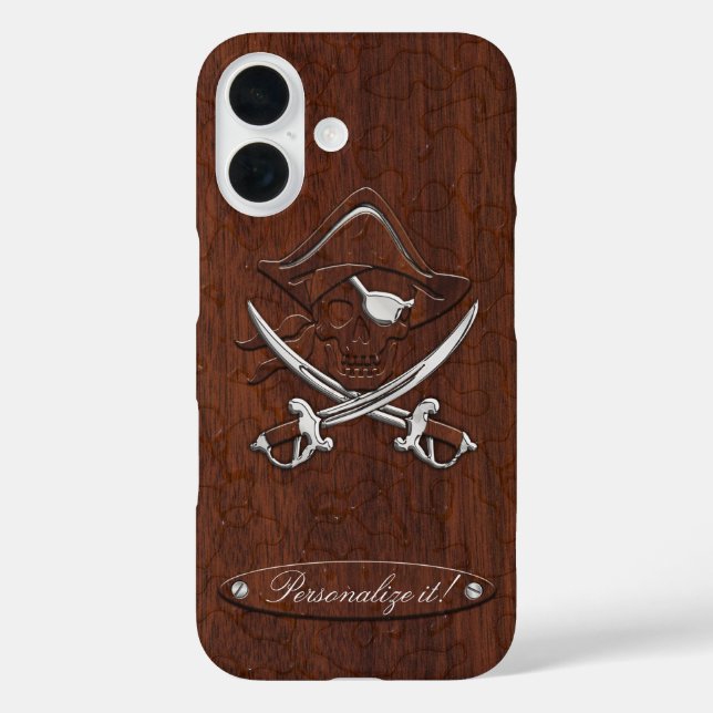 Personalise it! Wet Nautical Mahogany Pirate Skull Case-Mate iPhone Case (Back)
