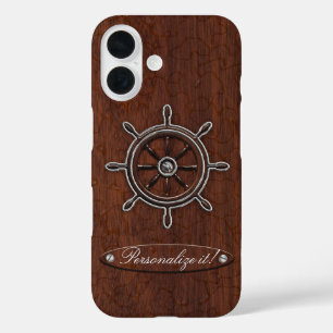 Personalise it! Wet Nautical Mahogany Wheel iPhone 16 Case