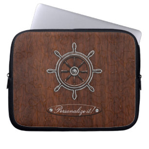 Personalise it! Wet Nautical Mahogany Wheel Laptop Sleeve