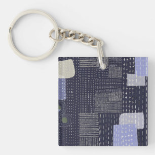 Personalise Japanese sashiko resembling pattern Key Ring
