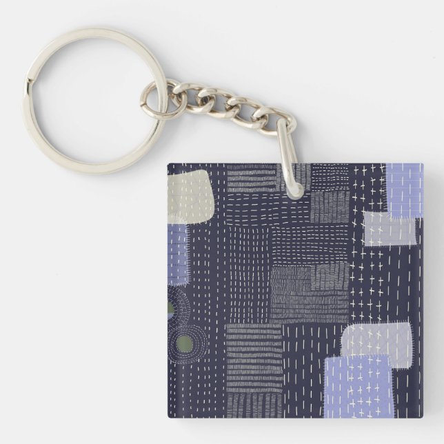 Personalise Japanese sashiko resembling pattern Key Ring (Front)
