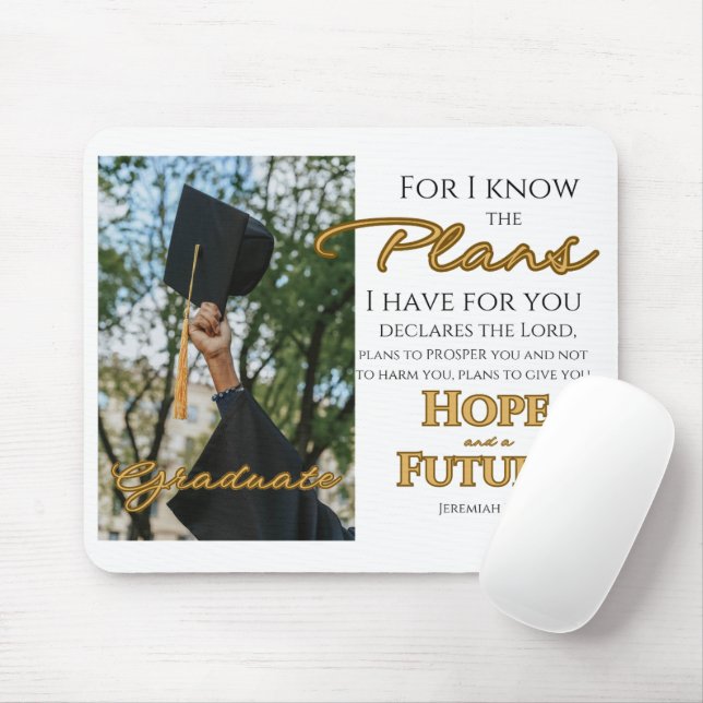Personalise Jeremiah 29:11 Grad Cap Scripture Mouse Mat (With Mouse)