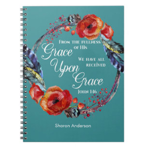 Personalise John 1:16 Grace Upon Grace Scripture Notebook