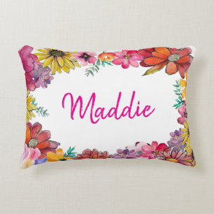 Personalise JOY Happy flowered border Decorative Cushion