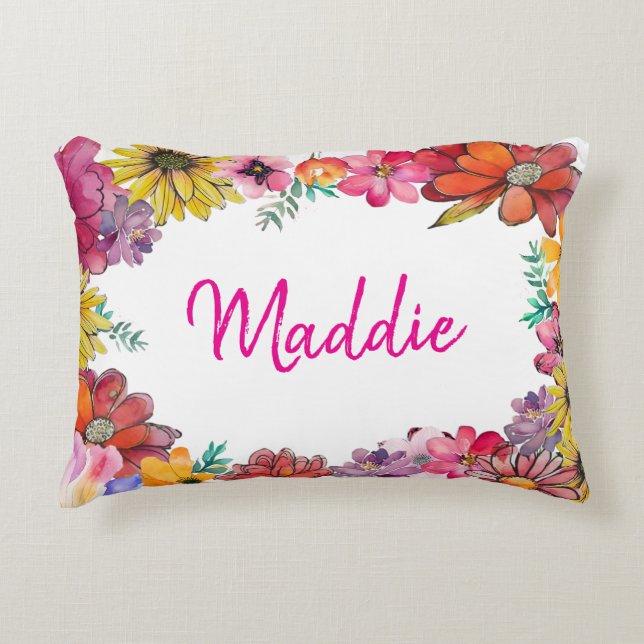 Personalise JOY Happy flowered border  Decorative Cushion (Front)