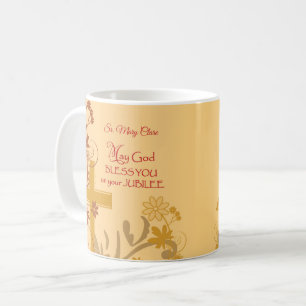 Personalise, Jubilee Anniversary Nun Cross, Swirls Coffee Mug