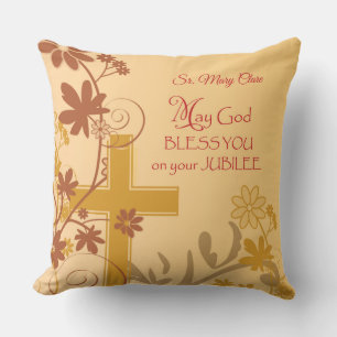 Personalise, Jubilee Anniversary Nun Cross, Swirls Cushion